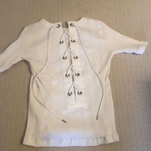 Cotton rib lace front top